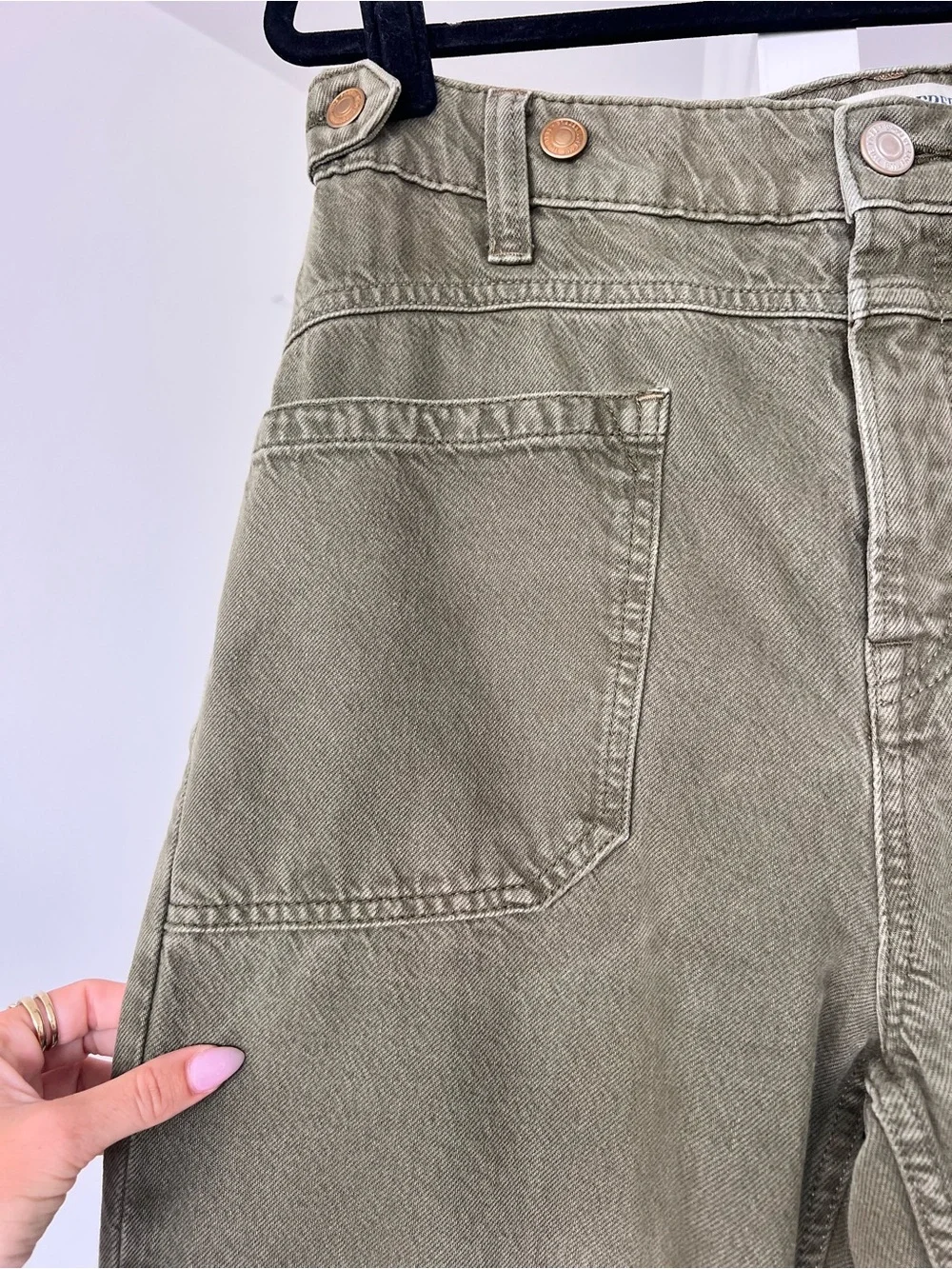 We the Free Palmer Wide Leg Baggy Loose Fit Denim Jeans Army Green Size 27
